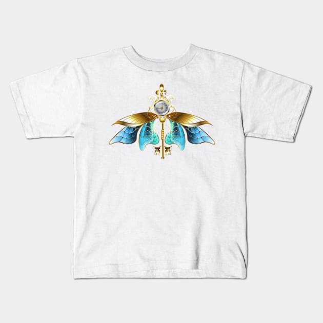 Steampunk Key with Blue Wings Kids T-Shirt by Blackmoon9